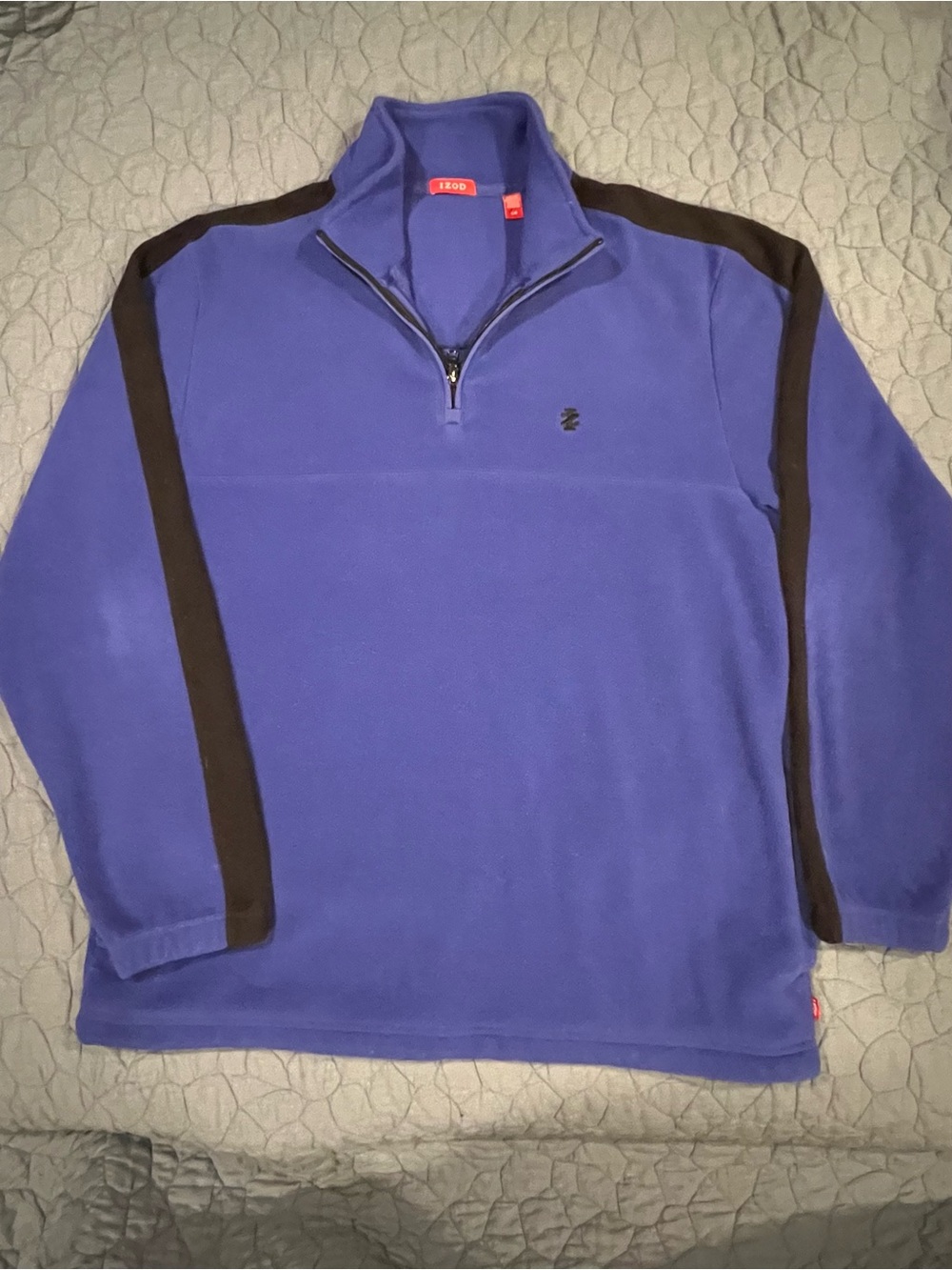 Izod Men's Blue Quarter-Zip Fleece Sweater with Black Trim
